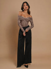COSMINA Women's Off-Shoulder Long Sleeve Twist Leopard Print Bodysuit, Casual & Minimalist